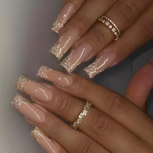 24 Stück Press on Nails Long Press Square French Acryl False Full Covers Künstliche für Frauen und Mädchen Party Ready Nagel von Klaisy