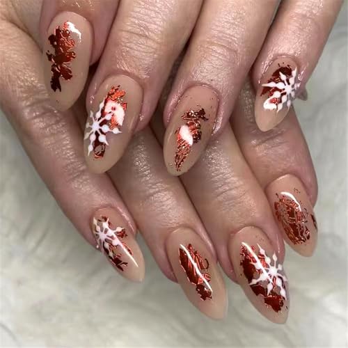 24 x Weihnachts-Acryl-Nägel, Mandel-Glitzer-Designs, volle Abdeckung, künstliche Nägel, glänzend, zum Aufkleben für Frauen von Klaisy