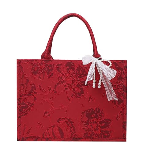 Damen-Einkaufstasche, modische Handtasche, passend für Braut, chinesischer Stil, großer Griff, große Kapazität, Hochzeit, chinesischer Stil, Hochzeit, für Frauen, oberer Griff, rotes Geschenk von Klaisy
