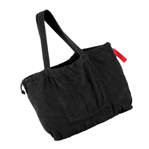 Damen Retro Cord Umhängetasche mit geräumiger Handtasche zum Pendeln Einkaufen oder Reisen im stilvollen koreanischen Look Stilvolle Studententasche, Schwarz , One Size von Klaisy