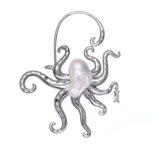 Einzigartige Ohrklemme in Oktopusform mit Barockperlen, leichte Metalllegierung, Manschettenschmuck für Damen, Party-Outfit, leichtes Accessoire aus Legierung von Klaisy