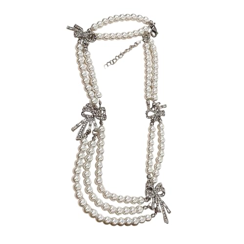 Elegante, französisch inspirierte Perlen-Halskette mit schillernder Schleife, mehrschichtige Schlüsselbeinkette, verstellbare Länge, Halskette, Hochzeitsschmuck Elegante, französisch inspirierte Perlen-Halskette mit schillernder Schleife, mehrschichtige Schlüsselbeinkette, verstellbare Länge, Halskette, Hochzeitsschmuck von Klaisy