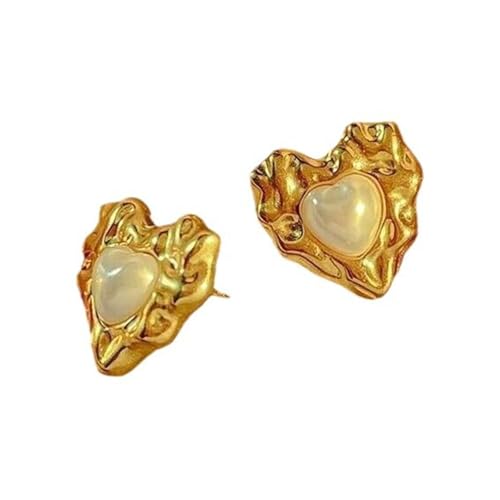 Elegante herzförmige Ohrstecker, trendige Perlen, eingelegter Herzschmuck, entworfen für modebewusste Frauen, allergieresistent von Klaisy