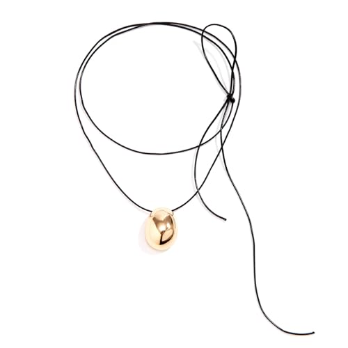 Exquisite Wachsschnur-Halskette, geometrischer Anhänger, Choker, Eierform, Schlüsselbeinkette für modische Personen, Wachsschnur-Halskette von Klaisy