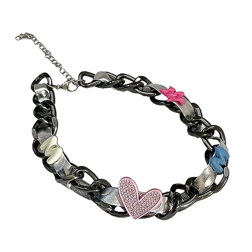 Halskette mit Herzanhänger, Metallkette, Leder, Halsband, süß, cool, Schlüsselbeinkette, Statement-Schmuck, Herzanhänger, Modeschmuck, verstellbare Länge Halskette mit Herzanhänger, Metallkette, Leder, Halsband, süß, cool, Schlüsselbeinkette, Statement-Schmuck, Herzanhänger, Modeschmuck, verstellbare Länge von Klaisy