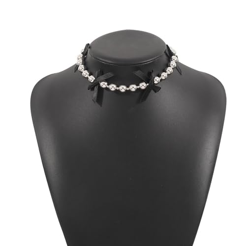 Halskette mit Schleife im Vintage-Stil für Damen und Mädchen, elegant, süß, Perlen, Schlüsselbeinkette, Hochzeit, Party, Schmuck, Halskette für Hemden Halskette mit Schleife im Vintage-Stil für Damen und Mädchen, elegant, süß, Perlen, Schlüsselbeinkette, Hochzeit, Party, Schmuck, Halskette für Hemden von Klaisy