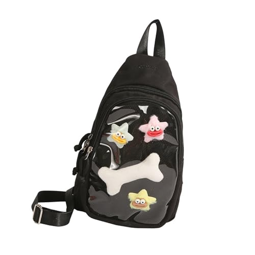 Japanische Stil, transparente Nylon-Brusttasche, mehrere Tragemöglichkeiten, mit Zubehör, Schultertasche für Sammlerstücke, trendige, durchscheinende Cosplay-Sammeltasche, Schwarz , One Size von Klaisy
