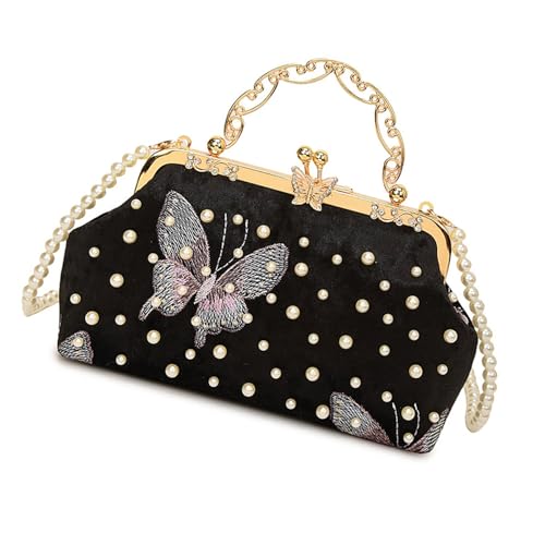 Klaisy Auffällige Muschelform Damen Abendbörse mit abnehmbarer Schulterkette Luxus Perlen Dekoration Schultertasche Damen Abendbörse, Schwarz , One Size von Klaisy