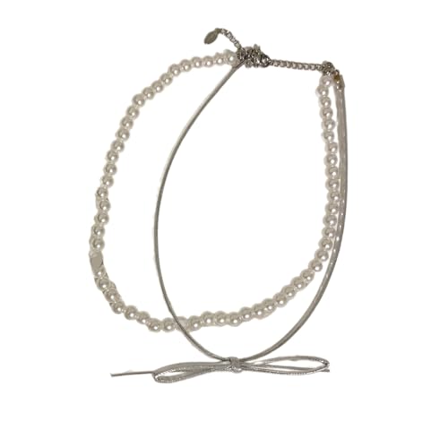 Klaisy Bogen Schlüsselbeinkette Perlen Perlen Halskette Bowknot Anhänger Neckkette Für Frauen Mädchen Doppelschicht Halshöre Doppelschicht Halshalsschmuck von Klaisy