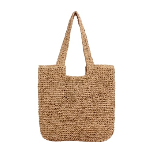 Klaisy Damen Casual Strand Stroh Schultertasche Groß Gewebt Handtasche Für Outdoor Urlaub Unterarmtaschen Für Studenten Professionelle Weiche Stroh Schultertasche, khaki, One Size von Klaisy