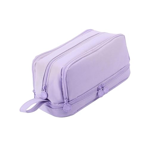 Klaisy Einfarbiges Federmäppchen, ästhetisches Etui, doppellagig, großes Fassungsvermögen, Schule, Bürobedarf, einfarbig, doppelte Schichten für die Schule, violett von Klaisy