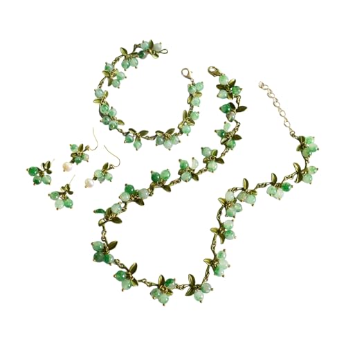 Klaisy Einzigartige Perlen-Halskette, Blatt-Ohrstecker, Ohrringe, stilvolles Schmuck-Set, geeignet für besondere Anlässe, Einheitsgröße, Wie beschrieben, Wie beschrieben von Klaisy