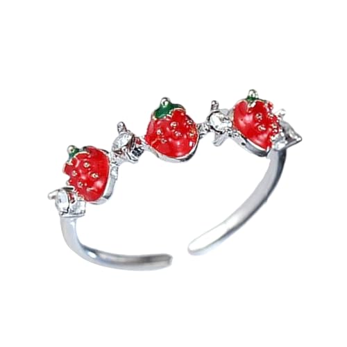 Klaisy Elegante Erdbeermotive, Zirkonia-Schmuck, verstellbar, stabiles Metall, für beste Freundin oder Freundin, Date, Nacht, Erdbeerschmuck, Einheitsgröße, Wie beschrieben, Wie beschrieben von Klaisy