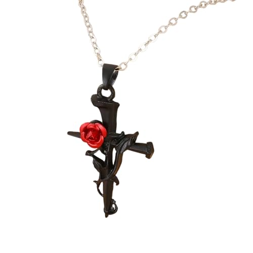 Klaisy Elegante Kruzifix-Halskette mit graviertem Rosenmuster, religiöser Schmuck für Damen und Herren, Legierung, verstellbare Länge, Damen, Einheitsgröße, Wie beschrieben, Wie beschrieben von Klaisy