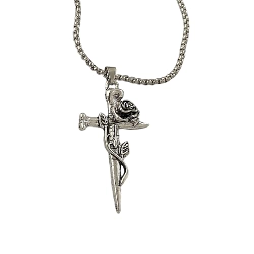 Klaisy Elegante Kruzifix-Halskette mit graviertem Rosenmuster, religiöser Schmuck für Damen und Herren, Legierung, verstellbare Länge, Damen, Einheitsgröße, Wie beschrieben, Wie beschrieben von Klaisy