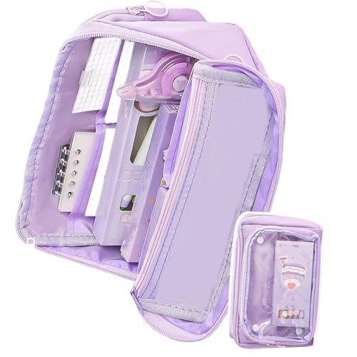 Klaisy Federmäppchen mit großem Fassungsvermögen, ästhetisches Stifteetui, Schulbedarf zum Organisieren von Markern und Zubehör, große Kapazität, ästhetische Box, einfache Tasche, violett Klaisy Federmäppchen mit großem Fassungsvermögen, ästhetisches Stifteetui, Schulbedarf zum Organisieren von Markern und Zubehör, große Kapazität, ästhetische Box, einfache Tasche, violett von Klaisy