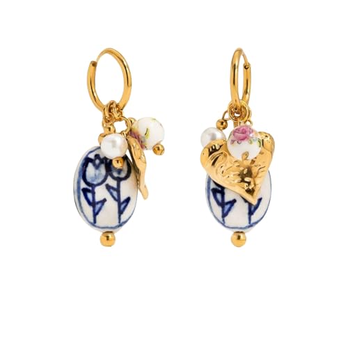 Klaisy Keramik- und Stahl-Halskette/Ohrringe, mehrere Längenoptionen, vielseitiges Accessoire, handgefertigter Schmuck für den täglichen Gebrauch, Keramik-Tropfen-Anhänger mit Verlängerung von Klaisy