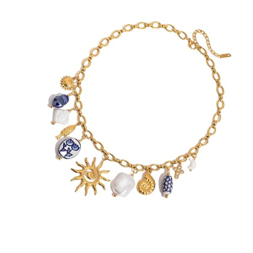 Klaisy Keramik- und Stahl-Halskette/Ohrringe, mehrere Längenoptionen, vielseitiges Accessoire, handgefertigter Schmuck für den täglichen Gebrauch, Keramik-Tropfen-Anhänger mit Verlängerung von Klaisy