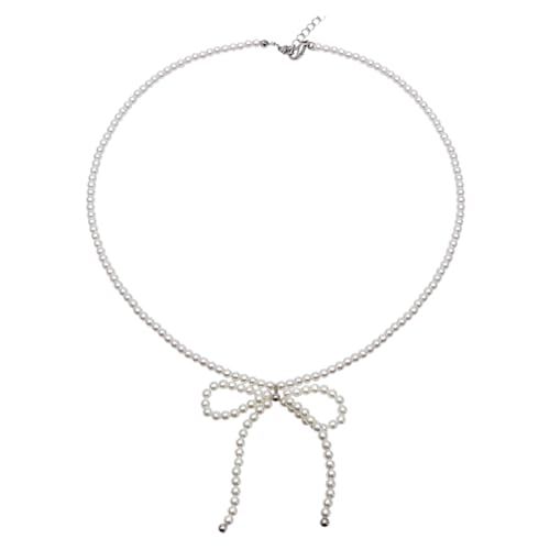 Klaisy Mode Bowknot Choker Halskette Süße Perlen Perlen Schlüsselbeutel Kette Halskette Halskette Schmuckhalskette Für Mädchen Schmetterling Halskette von Klaisy
