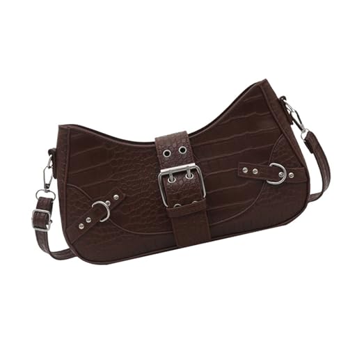 Klaisy Moderne Umhängetasche mit metallischen Nieten, weiches PU-Leder, praktische Tragetasche, Unterarm-Geldbörse, PU-Leder-Umhängetasche für Damen, Kaffeebraun, One Size von Klaisy