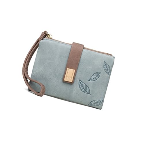 Klaisy Modische Geldbörse für Damen, klein, kompakt, kurz, Leder, zweifach gefaltet, Kreditkartenhalter, Handgelenk, Clutch, Geldbörse, blau, Mass Beauty von Klaisy