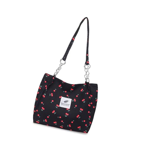 Klaisy Modische Geldbörse mit Obstdruck, lässige Schultertasche für Damen und Mädchen, trendige Unterarmtaschen, Bürohandtasche, Lehrertasche, Schwarz , One Size von Klaisy