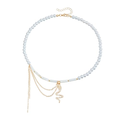Klaisy Perlenkette, Schlangenanhänger, Schlangenhals-Schmuckanhänger, Legierung, Textur, geeignet für jeden Anlass, Damen-Halskette Klaisy Perlenkette, Schlangenanhänger, Schlangenhals-Schmuckanhänger, Legierung, Textur, geeignet für jeden Anlass, Damen-Halskette von Klaisy
