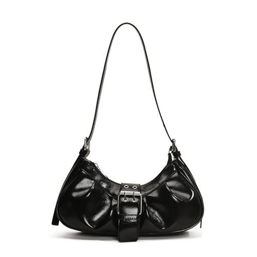Klaisy Plissierte Unterarm-Geldbörse für Damen, Crossbody-Tasche, stilvolle Schultertasche, trendig, Pendeln, Retro-Achselhöhle, Retro, Unterarm-Geldbörse, plissiert, Crossbody, Schwarz , One Size von Klaisy