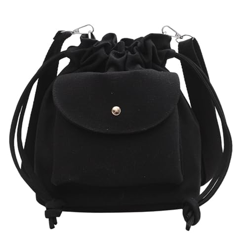 Klaisy Stilvolle lässige Canvas-Schultertasche mit Kordelzug, geräumige Innenseite, Crossbody-Tasche, für Bücher, Elektronik-Zubehör, verstellbarer Verschluss, Schwarz , One Size von Klaisy