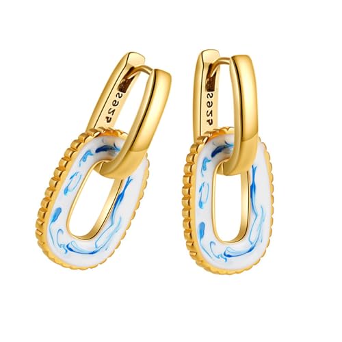 Klassische chinesische Porzellan-Ohrmanschette, elegantes blaues Muster, Kupferbasis, Schmuck für Damen, anspruchsvoller täglicher Gebrauch, eleganter blauer Blumen-Ohrschmuck, Einheitsgröße, Wie von Klaisy