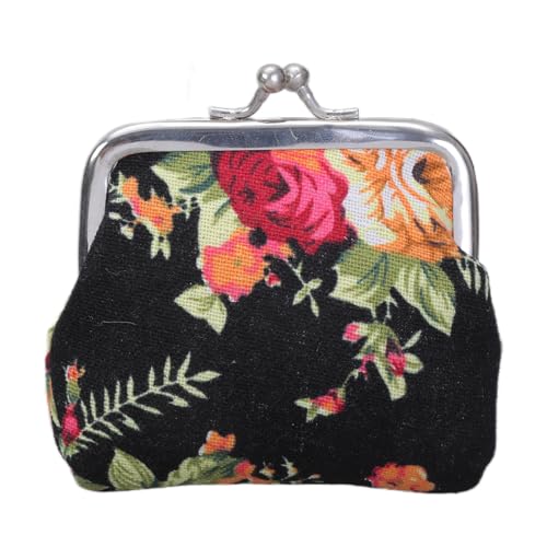 Münzgeldbörse aus Segeltuch mit Rosen-Motiv, Vintage-Stil, kleine Damen-Geldbörse, Clutches, florale Münzgeldbörse für Damen, Schwarz , Mass Beauty von Klaisy