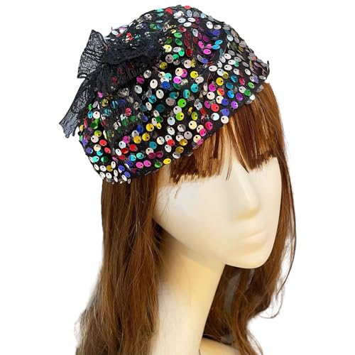 Pailletten Halbgarn Hutform Stirnband für Mädchen Abschlussball Haarband für Erwachsene Bankett Französisches Haarband Abdeckung Weiß Haar Braut Haarschmuck Brautschmuck Frauen Halloween Party von Klaisy