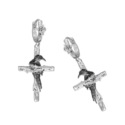 Punk Styles Krähenkreuz-Tropfen-Ohrringe, dunkler Gothic-Ohrstecker, Schmuck für Damen, einzigartiges Design, Legierung, Punk-Rock-Kreuze, Ohrringe für den täglichen Gebrauch, Einheitsgröße, Wie von Klaisy