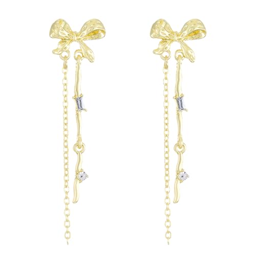 Schlichte Schleifen-Ohrringe, elegante Piercing-Ohrringe, lange Quasten, Ohrstecker, Metallschmuck, Damen, Hochzeit, Geburtstag, Schleifenohrringe von Klaisy
