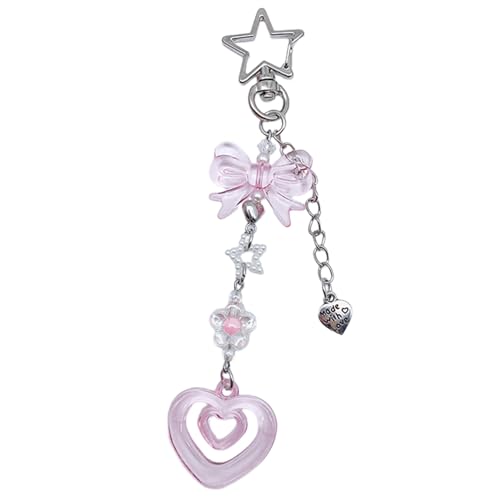 Schlüsselband mit Schmetterlings-Perlen, Schleife, Anhänger, Handschlaufe, abnehmbare Handykette, Schlüsselanhänger, tragbares Accessoire für Damen, Handtaschen-Dekoration von Klaisy