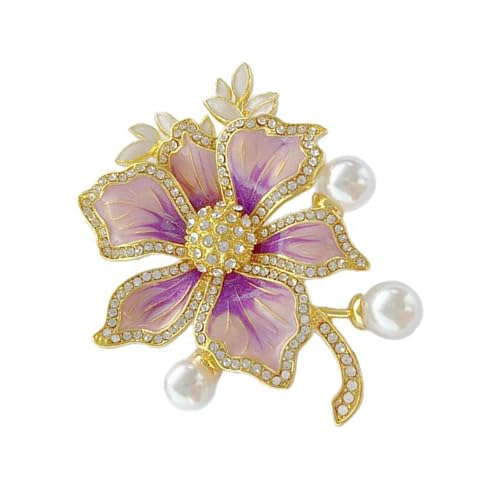 Stilvolle Blumen-Brosche, handgefertigt, Legierung, Blumendesign, vielseitig, Outfit-Verbesserung, formelle, legere Anlässe, modische violette Legierungsbrosche von Klaisy