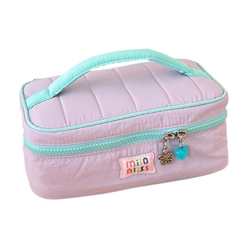 Tragbarer, zarter Make-up-Organizer für Reisen, geräumige Kosmetiktasche mit mehreren Fächern, stilvolles buntes Design, funktionale Stoff-Kosmetiktasche für Badezimmer, violett, Mass Beauty von Klaisy