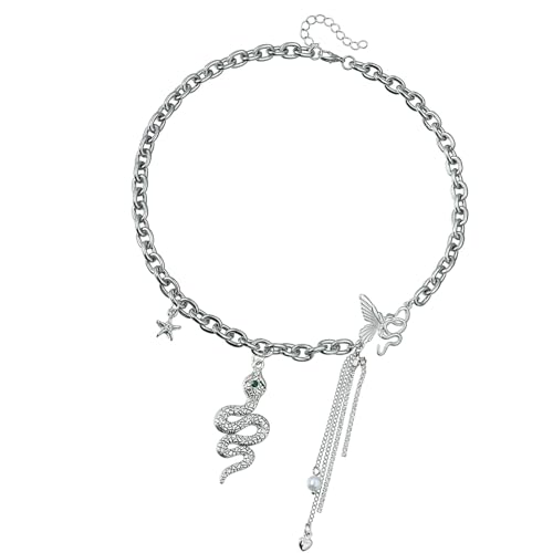 Vintage-inspirierte Schlangen-Halskette, Punk-Stil mit Schlangen- und Schmetterling-Anhänger, Schlüsselbein-Kette, Accessoire, eleganter Abend Vintage-inspirierte Schlangen-Halskette, Punk-Stil mit Schlangen- und Schmetterling-Anhänger, Schlüsselbein-Kette, Accessoire, eleganter Abend von Klaisy