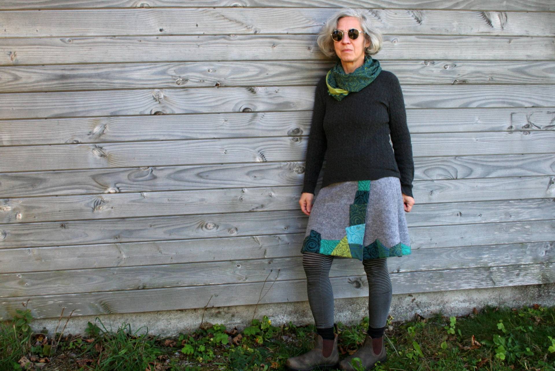 Cacheur Walk, Walkrock, Patchwork Rock, Wickelrock, Unikat Handmade, Grau Mit Blautönen, Zero Waste von Klamottenwerkstatt