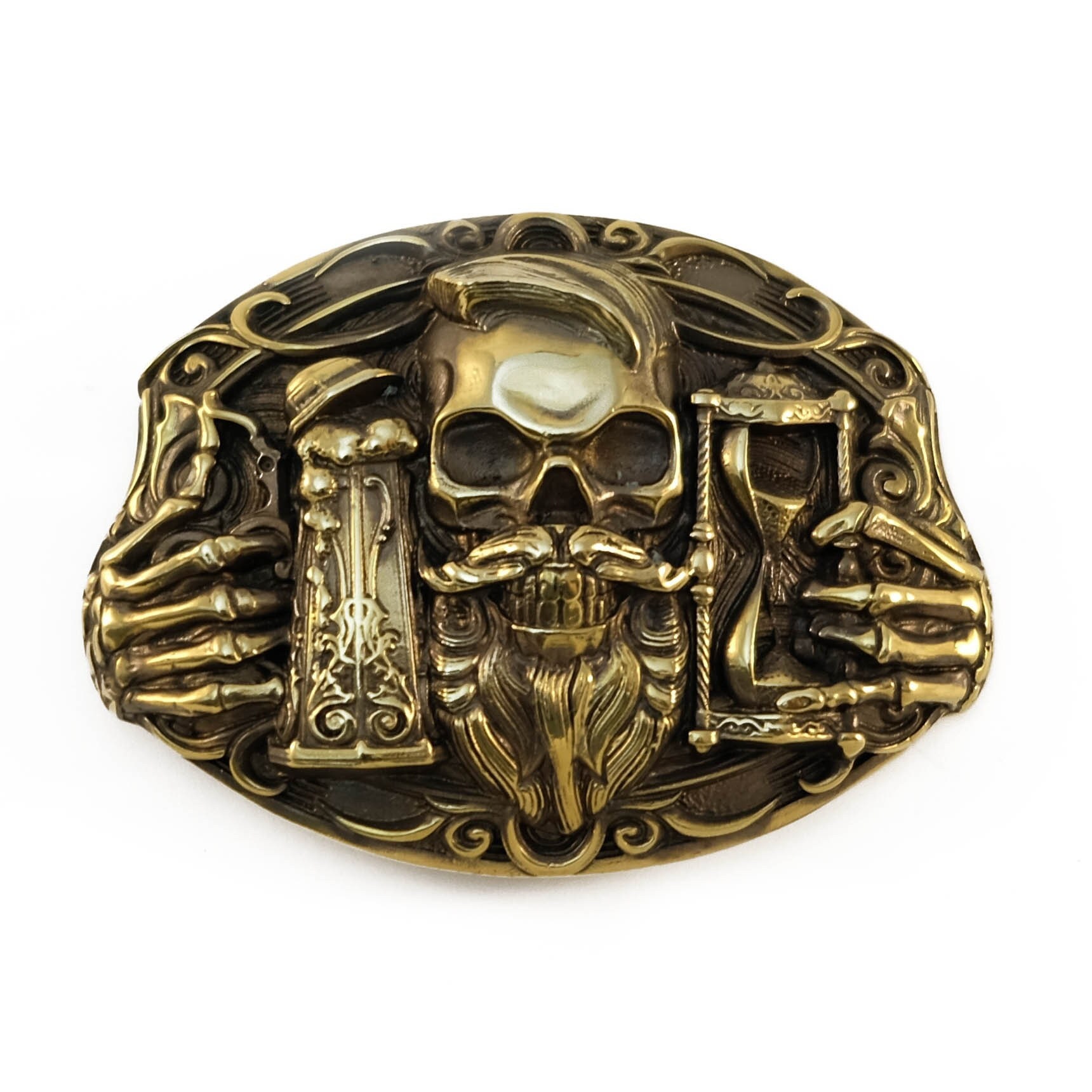 Gürtelschnalle Bier, Bier-Fans Gürtelschnalle, Bier Und Schädel Brauer Geschenk, Schnalle Mit Becher, Skelett Massive Messingschnalle von Klamra