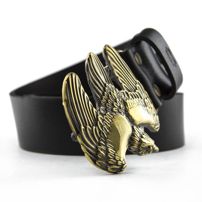 Leder Gürtel Mit Jagdfalke Aus Massivem Messing Und Neusilber Schnalle, Handgefertigter Herren Ledergürtel von Klamra