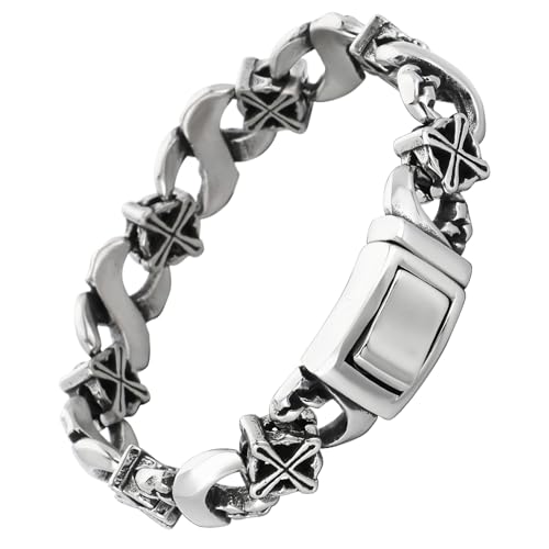Klapgo Herren 316 Edelstahl Kreuz Link Armband Unendliche Schleife und Glück 8 Symbolik Vintage Gothic Kette Armreif von Klapgo