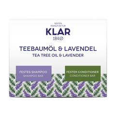 Geschenkset: festes Shampoo und fester Conditioner Teebaumöl&Lavendel von Klar Seifen