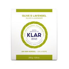 Haar- & Körperseife Olive/Lavendel 250g, Cosmos zertifiziert, palmölfrei von Klar Seifen