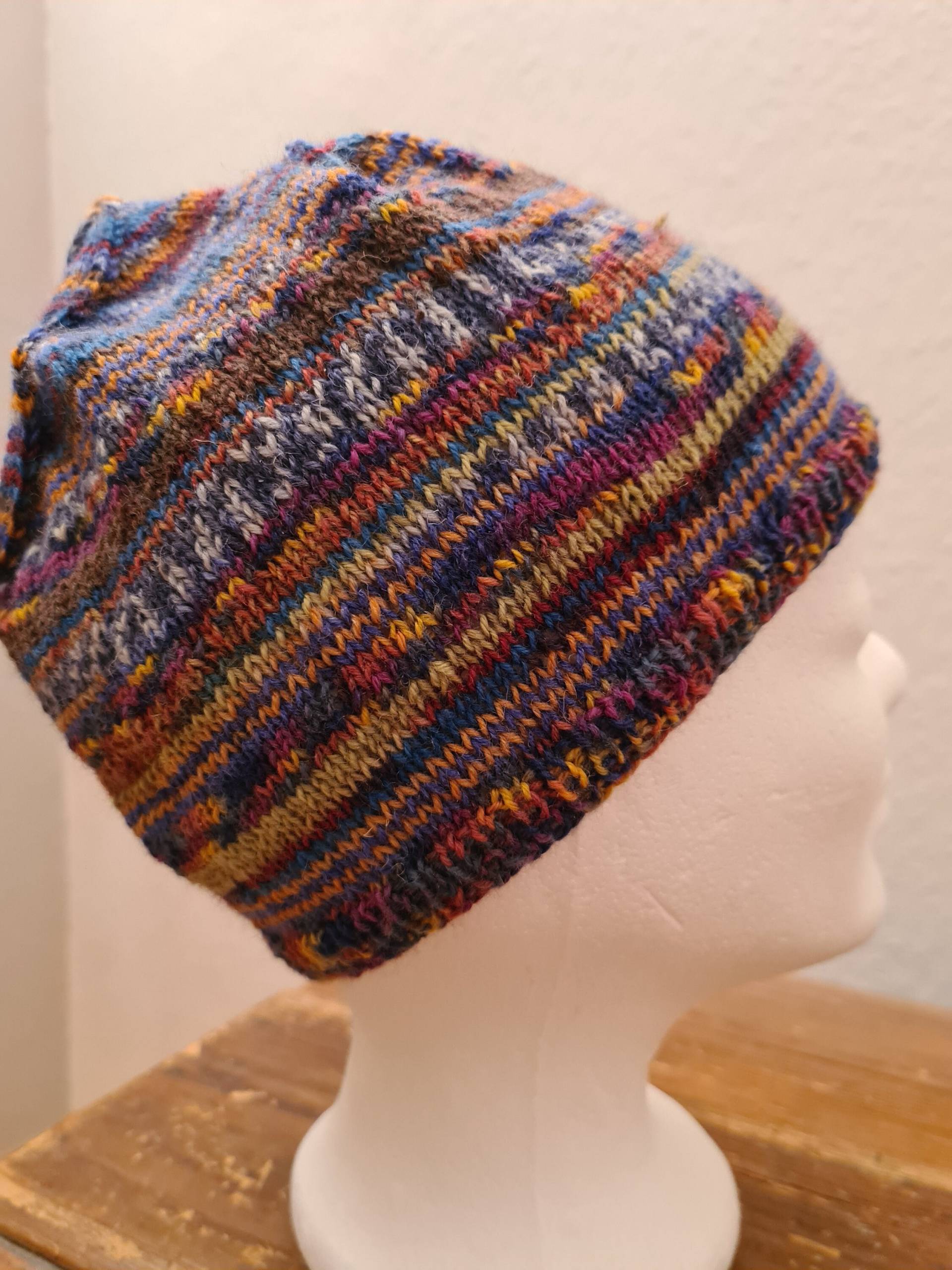 Mütze Beanie Ringelmütze Wollmütze Unisex Handgestrickt Einheitsgröße Bunt Wolle 037 von Klarabella3006