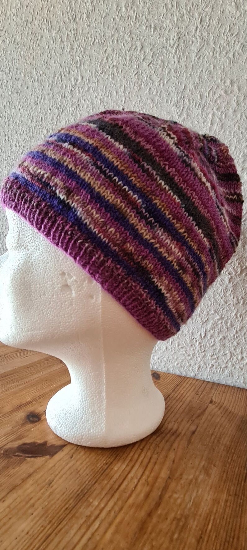 Mütze Beanie Ringelmütze Wollmütze Unisex Handgestrickt Einheitsgröße Bunt Wolle von Klarabella3006