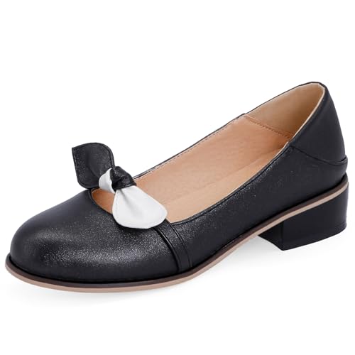 Klarmar Arbeit Flach Schuhe Damen Mode Buro Pump Low Schuhe Mode Abendschuhe Runde Zehen Schwarz Gr 39 EU/40 von Klarmar