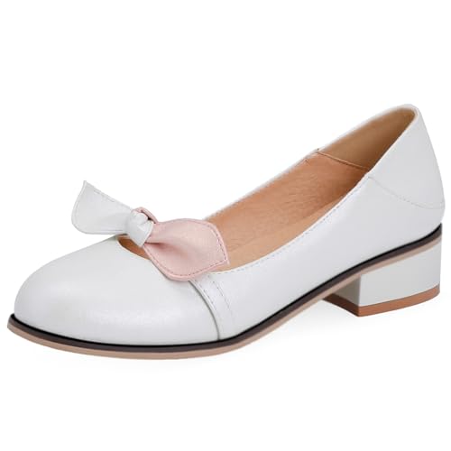 Klarmar Arbeit Flach Schuhe Damen Mode Buro Pump Low Schuhe Mode Abendschuhe Runde Zehen Weiß Gr 40.5 EU/42 von Klarmar