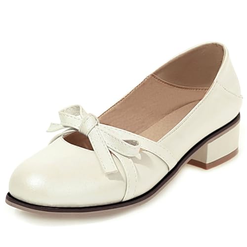 Klarmar Arbeit Flach Schuhe Damen Mode Buro Pump Low Schuhe Mode Abendschuhe Runde Zehen Weiß Gr 40.5 EU/42 von Klarmar