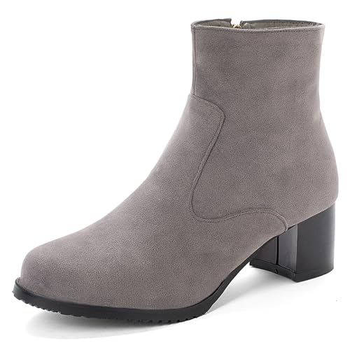 Klarmar Arbeit Stiefeletten Damen Runde Zehen Wildleder Stiefeletten Runde Zehen Wildleder Blockabsatz Arbeit Basic Stiefeletten Grau Gr 40.5 EU/42 von Klarmar